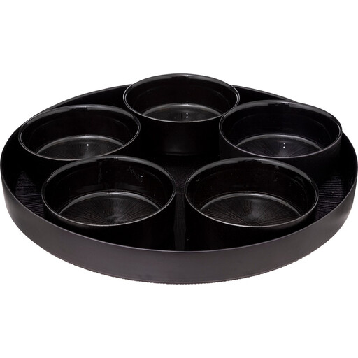 Secret de Gourmet Astra Glass Snack Set with five bowls on a large black glass platter