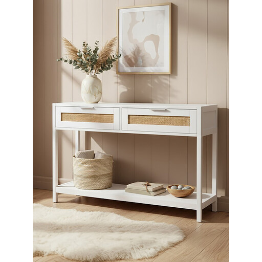 Interiors by Premier Console Table 2 Drawers Sherman White/Rattan