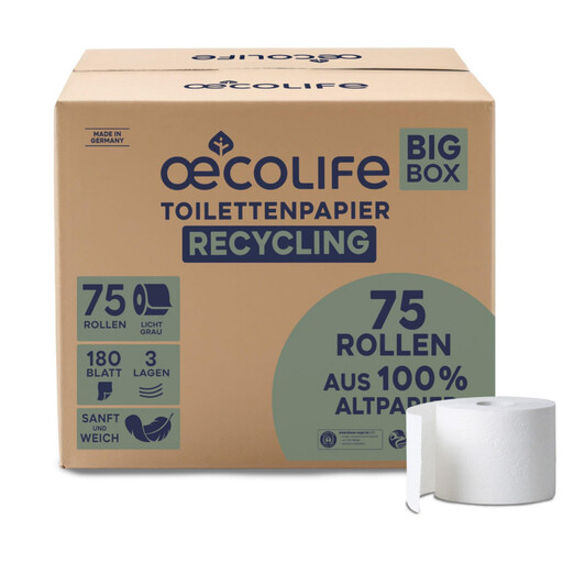 oecolife Toilettenpapier Big Box RECYCLING, 75 Rollen
