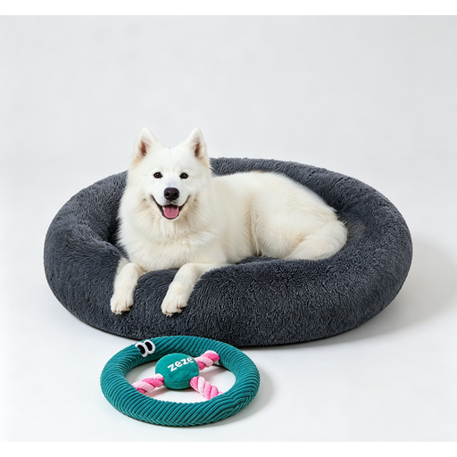 JOYFURNOS Soft Plush Calming Dog Crate Bed avec jouet en corde en forme de clé à molette