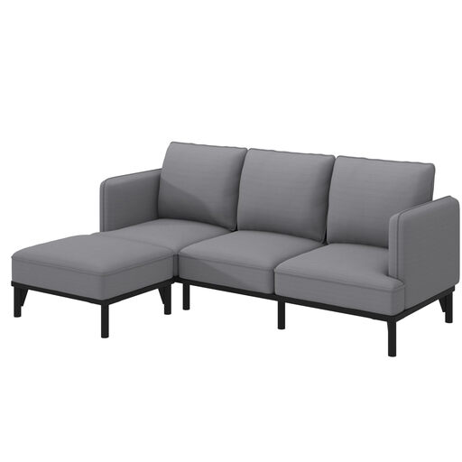 YODOLLA 3-Seater Sofa with Ottoman Footstool, L-shaped Chaise Lounge Grey