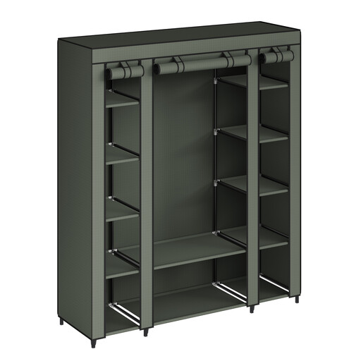 JOYFURNOS Closet Wardrobe, Portable Closet for Bedroom, Clothes Rail with Fabric Cover, Clothes Storage Organizer, 150 x 45 x 175 cm, Laurel Green