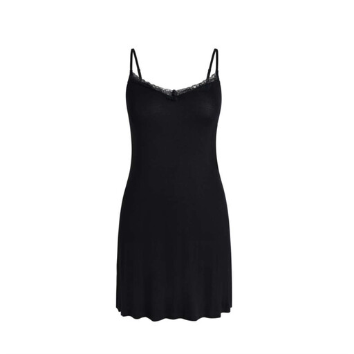 IZURIA Spaghetti Strap Dress with Narrow Lace V-Neck in Black