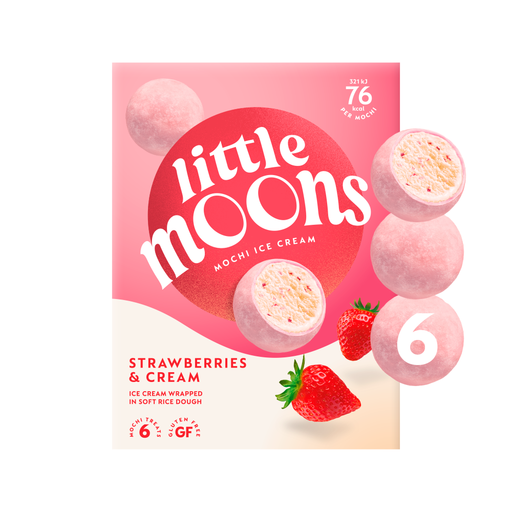 Little Moons Strawberries & Cream Mochi Ice Cream, six pieces