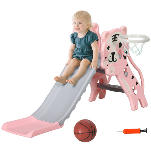 AIYAPLAY Kids Slide, 3 in 1 Freestanding Toddler Slide with Basketball Hoop