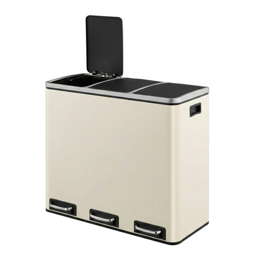 Beige 3-compartment bin with soft-close lids