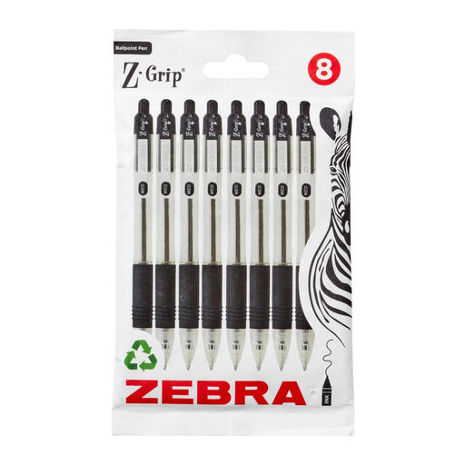 Zebra Z-Grip Ballpoint Pen Pack of 8 - Black
