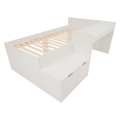Solid wood kids' bed with integrated desk
