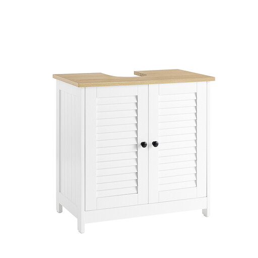 SoBuy Under Sink Cabinet Vanity Unit Bathroom Cabinet with 2 Shutter Doors White and Natural W60 x D35 x H59cm