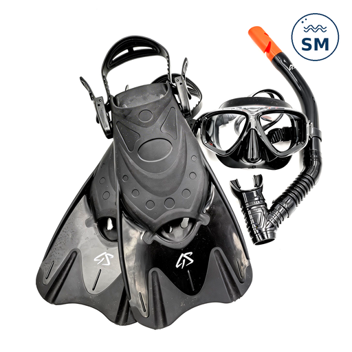 Kit: Diving mask (BLK)& snorkel (BLK)& fin (BLK) - SM - Adult