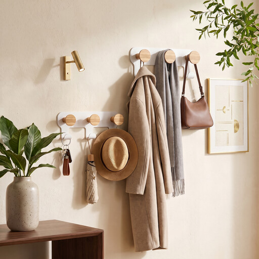 kapanou Double Hook Coat Rack, 2-Piece Set, Wood/White Color