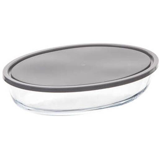5five Keepeat Oval Glass Dish with Lid - 32 x 21 cm, Transparent, 2.4 litres