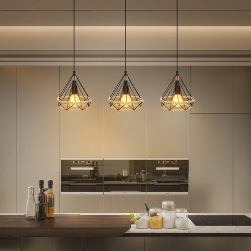 Aigostar Pendant Lamp Retro Black Iron Frame with Hemp Rope Decoration E27 Bulb Excluded