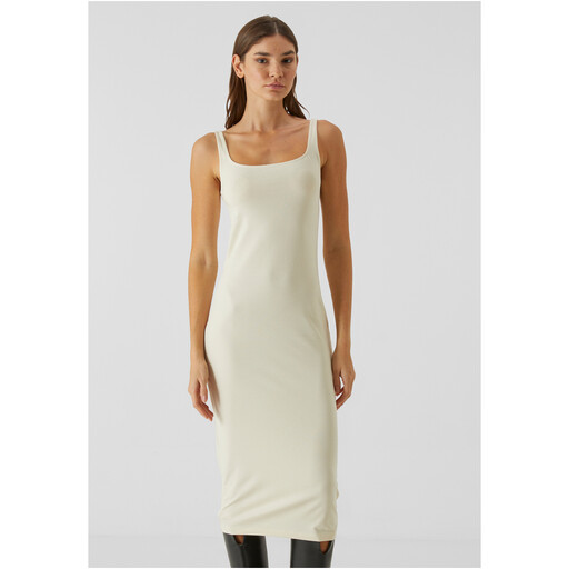 Urban Classics Ladies Basic Long Cotton Jersey Dress 白沙色 M