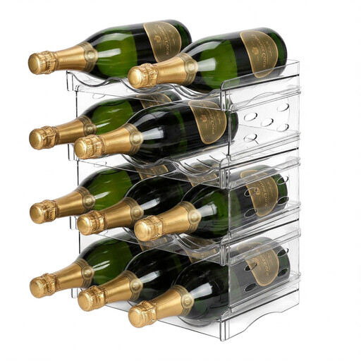Sunyana Plastic Wine Rack, 4-Layers-12-Bottles-Transparent, Stackable