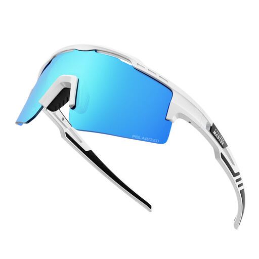 OutdoorMaster Hawk II Polarized Sports Cycling Sunglasses White Frame Revo Blue Lens