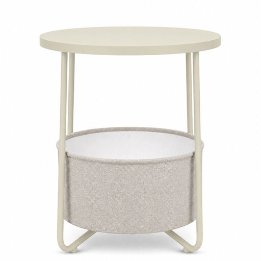 Floordirekt Luca Round Side Table with Fabric Storage Basket, 45 x 50 cm, 4 Colours nature beige