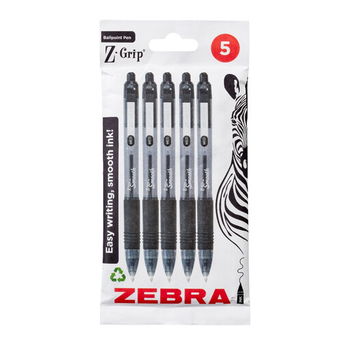 Zebra Z-Grip Smooth Retractable Ballpoint Pen Pack of 5 - Black