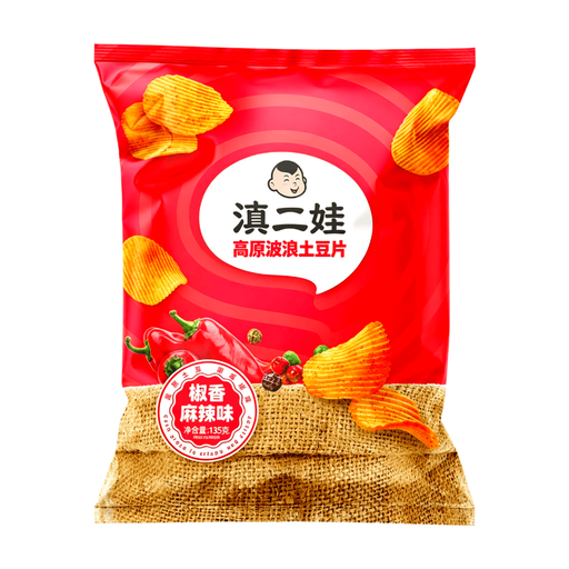 Dianerwa Fresh-Cut Wavy Potato Chips, Spicy & Mala Flavor, 135g