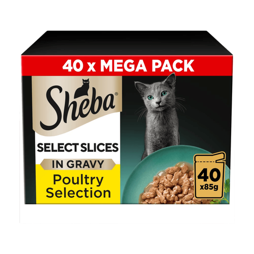 SHEBA Select Slices Adult Cat Food Pouch Poultry Selection in Gravy Mega-Pack 40 x 85g