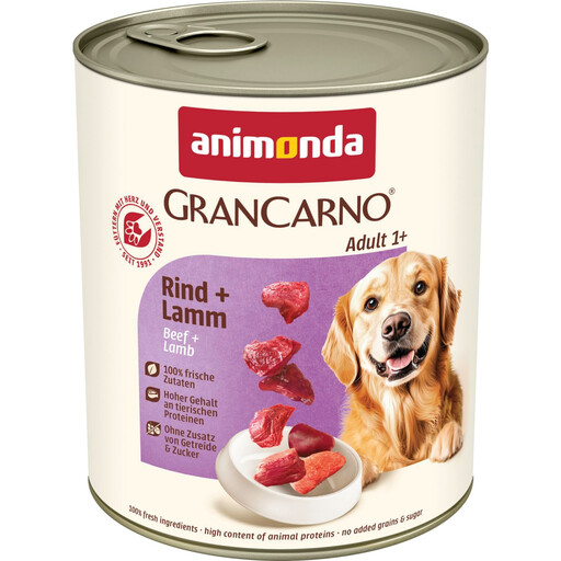 animonda GranCarno Adult Rind + Lamm Nassfutter für Hunde, getreidefrei, 6 × 800 g