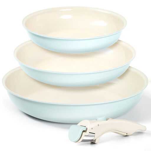 Michelangelo Ceramic Nonstick Frying Pan Set with Removable Handle