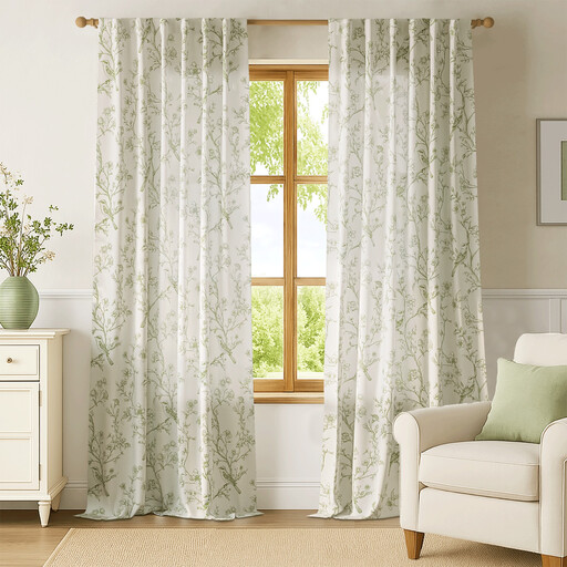 PONY DANCE Vintage Floral Curtains for Living Room, Privacy Light Filtering Linen Blend Curtains