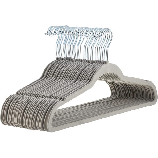 ANQI Velvet Non-Slip Suit Clothes Hangers, Gray/Silver - Pack of 30