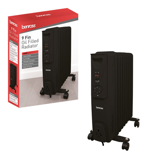 Benross 9 Fin Oil Filled Radiator – Black, 2000 W