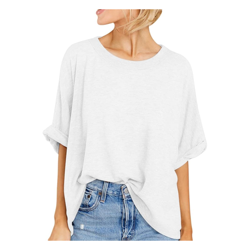 An oversized white t-shirt on a model