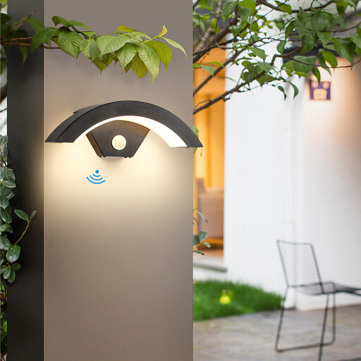 Pheashine U-shaped outdoor wall light, black, 24W, with light sensor and motion sensor, warm white light 3000K