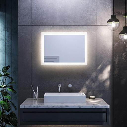 SONNI Badezimmerspiegel 70x50 cm mit umlaufender Beleuchtung