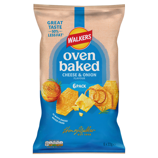 Walkers Oven Baked Cheese & Onion, 6 × 22 g