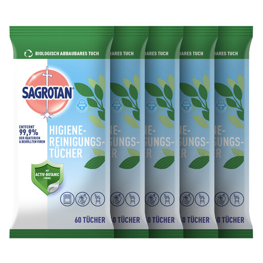 Sagrotan Hygiene-Reinigungstücher 60 Feuchttücher x5