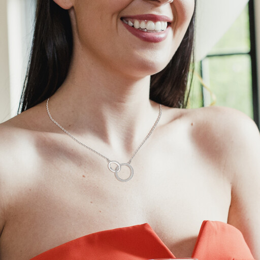 Ever Faith Cubic Zirconia 2 Circle Rings Interlocking Necklace