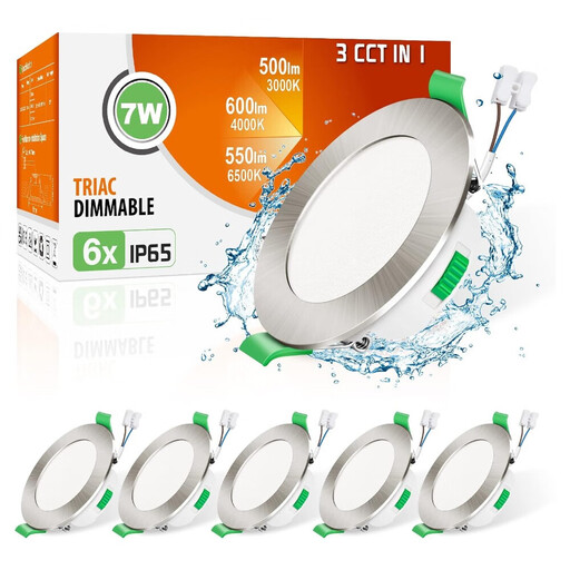 ALIPODLAX LED Einbaustrahler, Rund Nickel, Dimmbar, 7 W, IP65