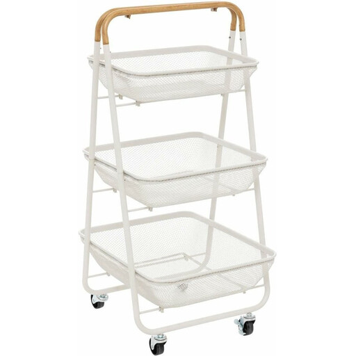 5five Mayaj 3-Tier Rolling Cart - Metal and Clay Wood, Beige, 48 x 41.5 x 86 cm