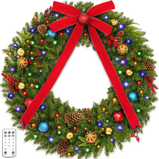 DDHS 48 Inch Christmas Wreath with 200 Lights-1pcs