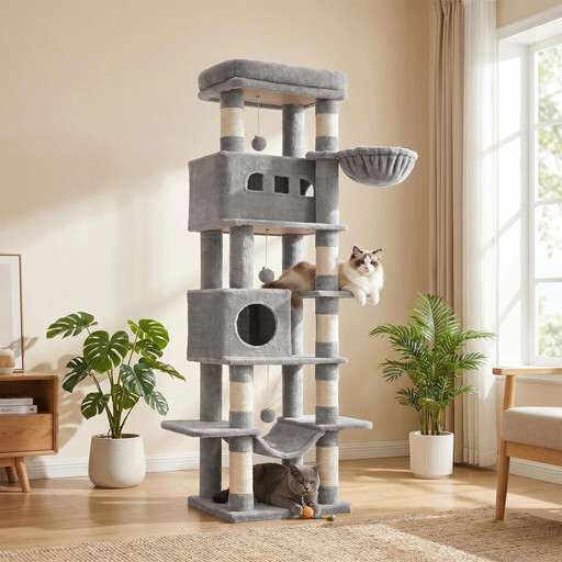 Large Cat Tree Tower, 170cm, with Large & Small Cat Condos