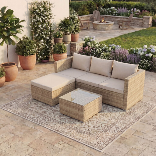 Garden Vida Hampton 4 Seater Corner Rattan Set