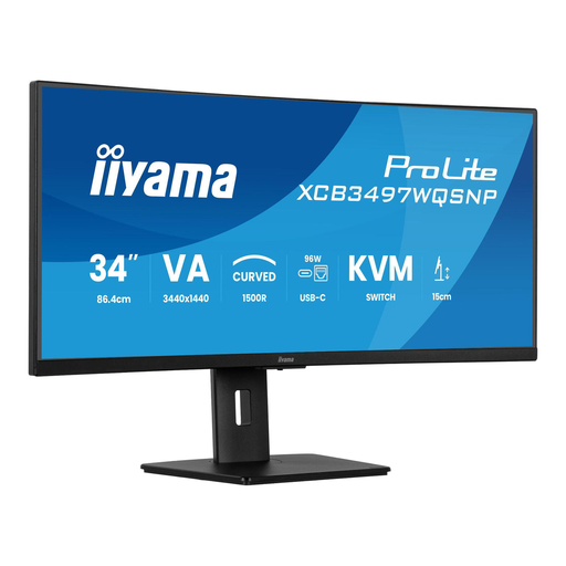 Iiyama ProLite 34" UWQHD Curved Monitor With USB-C Dock, LAN, KVM Switch And 15cm Height Adjustable Stand