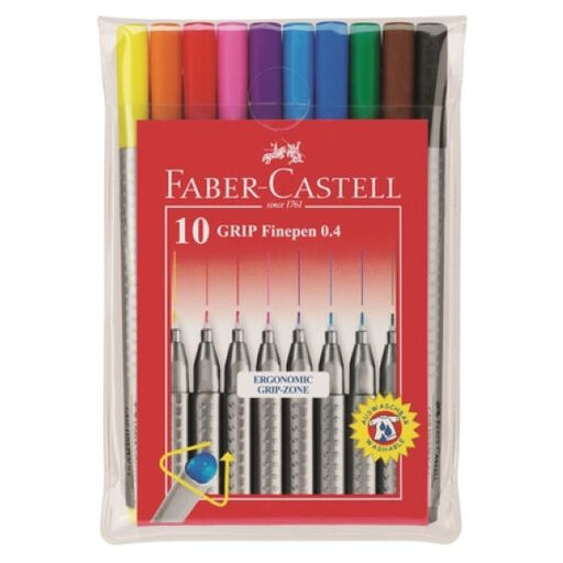 Faber-Castell Grip Finepen 0.4, Assorted Colours, Wallet of 10
