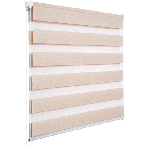 WOLTU Doppelrollo Klemmfix ohne Bohren Holzoptik Natur B90 x H150 cm