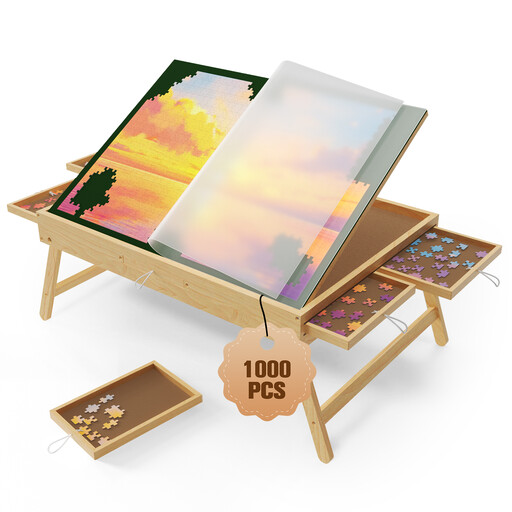 Wooden Jigsaw Puzzle Table with Adjustable Tilt