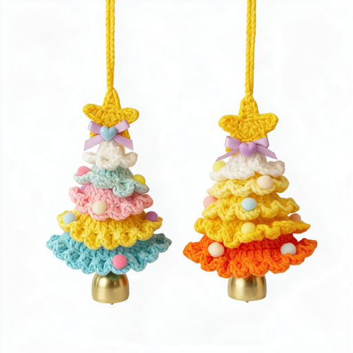 2Pcs Crochet Christmas Ornaments Knitted Christmas Tree Shape Ornaments