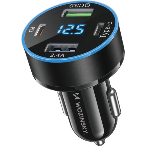 Wozinsky WDCCB Black 50W Car Charger with Display (2x USB-C / 2x USB-A)