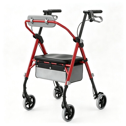 Folding narrow rollator with seat