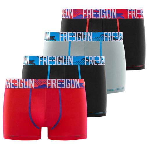 FREEGUN 4-Pack Men's Boxer Briefs in Black/Grey/Red