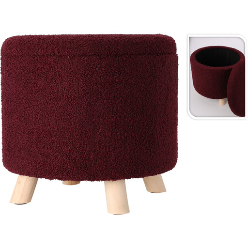 Burgundy Teddy Fabric Storage Stool