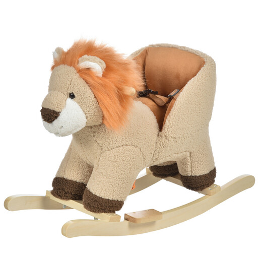 HOMCOM Baby Rocking Horse, Plush Ride on Lion Seat for Toddlers